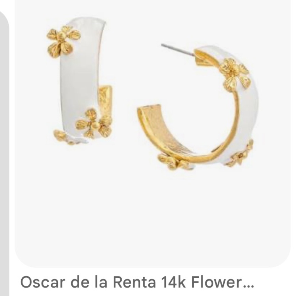 NWT Oscar de la Renta 14k Gold and White enameled Floral Earrings